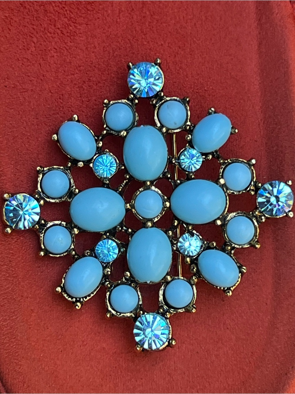 Blue Crystal and Cabochon Statement Brooch